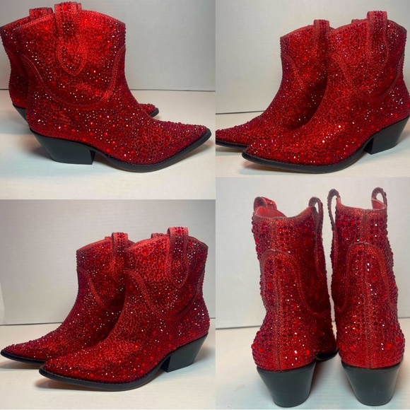 BNIB FIRST QUALITY Jessica Simpson Red Tamira 2 Rhinestone Ankle Boots 6M - Picture 5 of 15